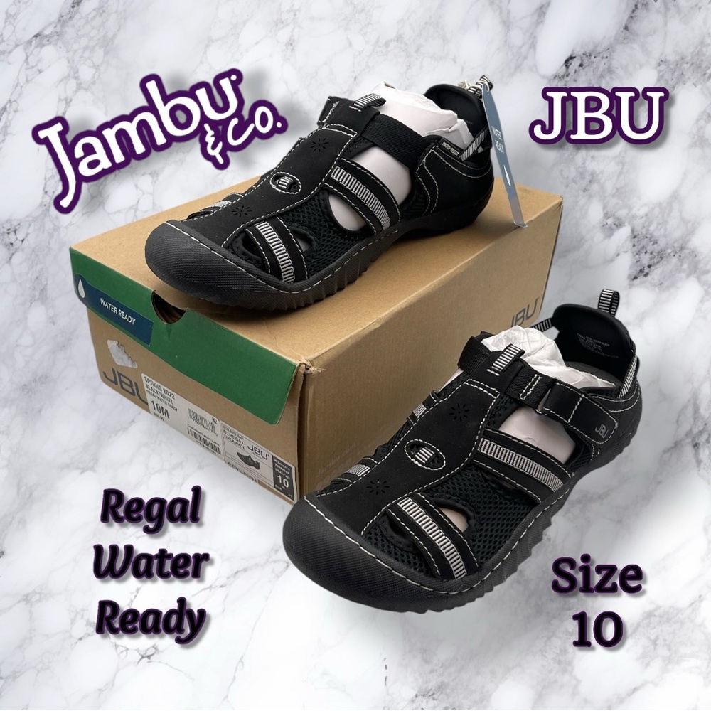 JBU Black and White Water-Ready Women's Sandals - Size 10
